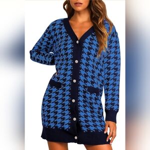 Long Sleeve V Neck Button Front Knitted Sweater Bodycon Mini Dress